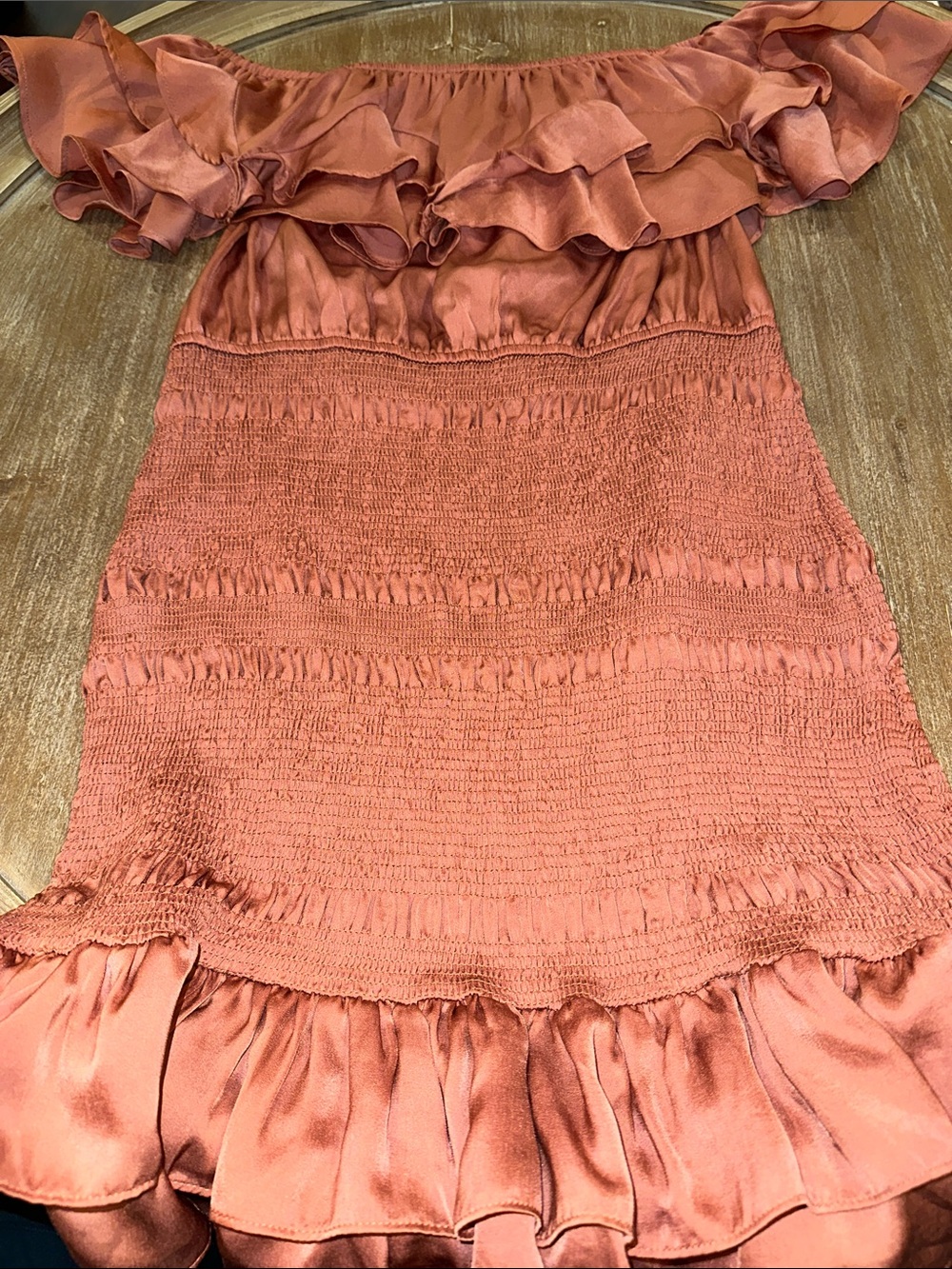 DO+BE One-Shoulder Ruffle Dress in Rust Copper